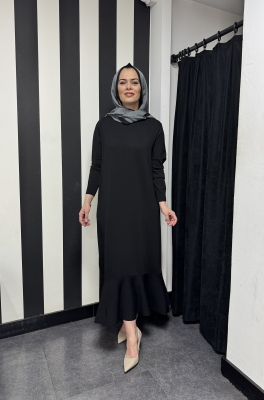 Beys Design Volanlı Triko Elbise SİYAH - 4