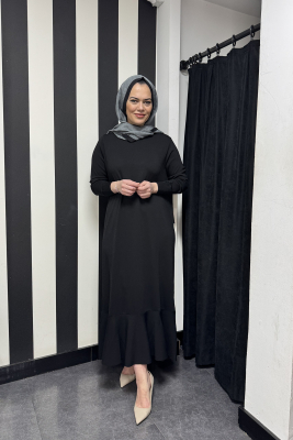 Beys Design Volanlı Triko Elbise SİYAH - 1