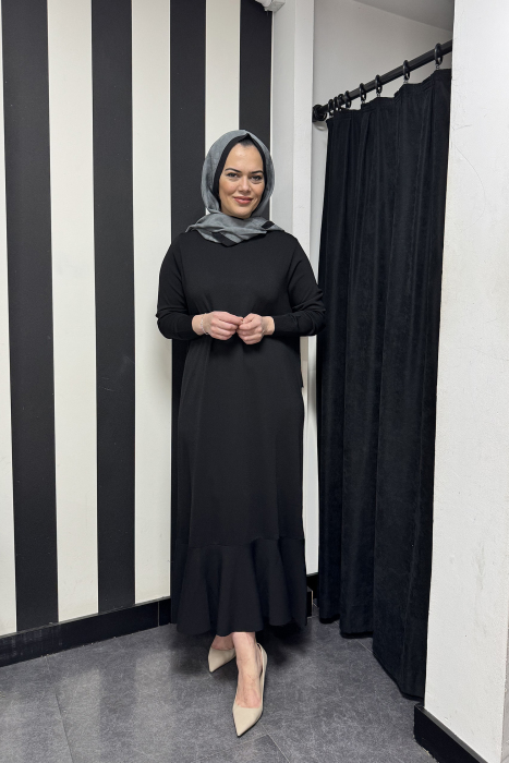 Beys Design Volanlı Triko Elbise SİYAH - 1