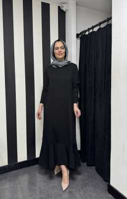Beys Design Volanlı Triko Elbise SİYAH - 3