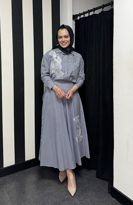 Bey's Design Çizgili Poplin Etek LACİVERT - 1