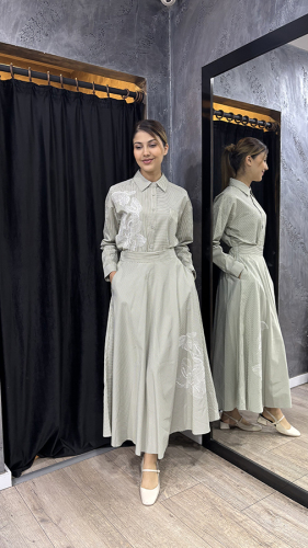 Bey's Design Çizgili Poplin Etek YEŞİL 