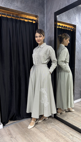 Bey's Design Çizgili Poplin Etek YEŞİL - 2