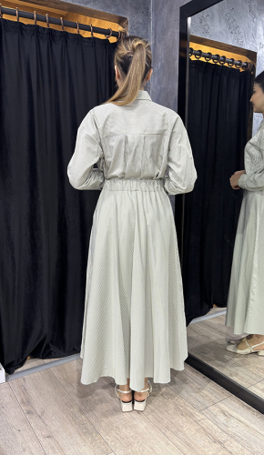 Bey's Design Çizgili Poplin Etek YEŞİL - 3