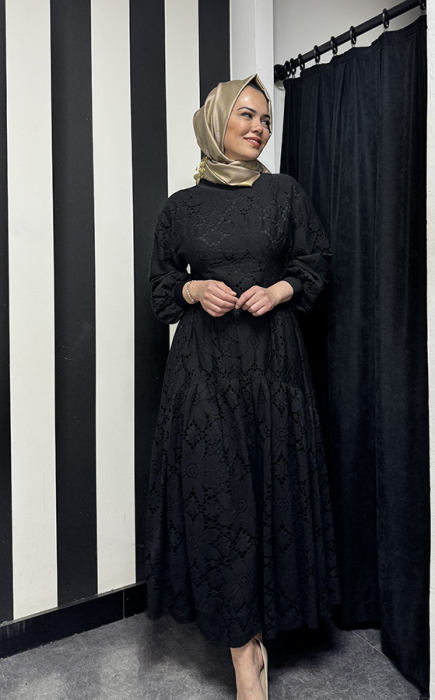 Beys Design Dantel Elbise SİYAH - 3