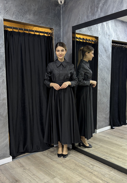 Bey's Design Poplin 2Renk Elbise SİYAH - 3