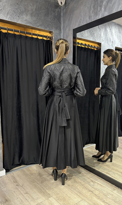 Bey's Design Poplin 2Renk Elbise SİYAH - 4
