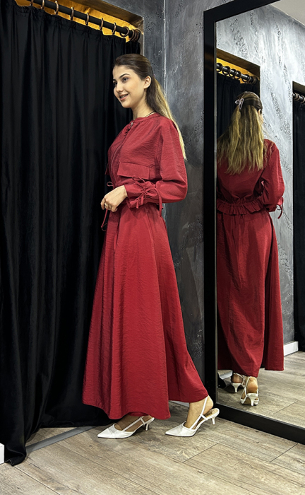 Ceremony Arkası Lastikli Önü Pileli Dubai Etek Red Plum - 3