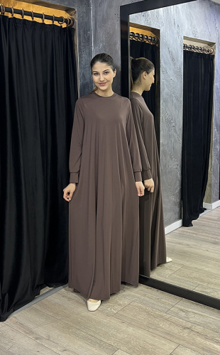 Ceremony Basic Uzun Kollu Bambu Elbise KAHVERENGİ 