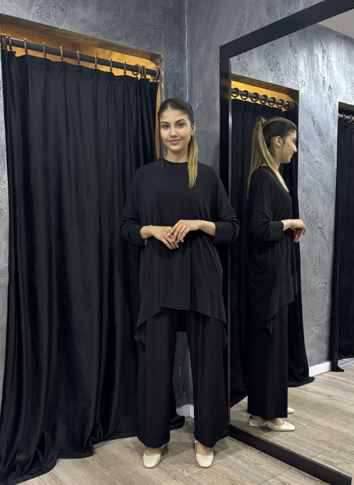 Ceremony Etek Ucu Kulaklı Şifon Detaylı Sandy Pantolon Takım SİYAH - 5