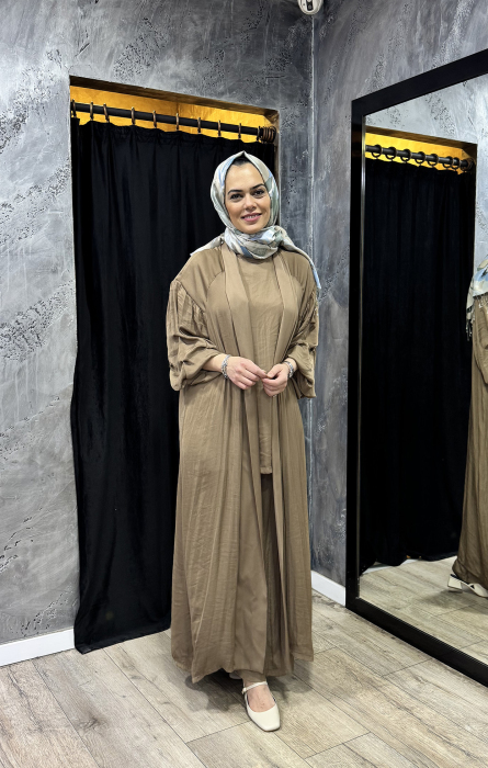 Ceremony Memory Cupra Kolları Büzgülü Kaftan KAKAO KAHVE - 1