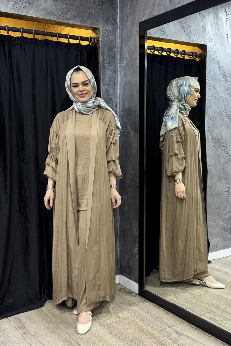 Ceremony Memory Cupra Kolları Büzgülü Kaftan KAKAO KAHVE - 3