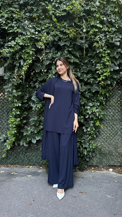 Ceremony Paçası Katlama Dikiş Beli Lastikli Bol Paça Bambu Pantolon LACİVERT - 3
