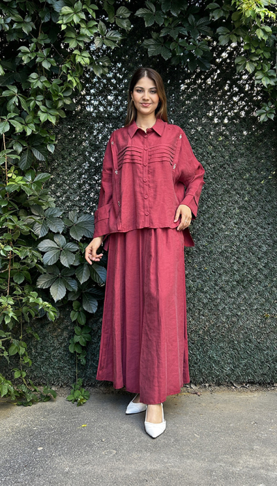 Ceremony Robası Pile Detaylı Etekli Pasion Takım Red Plum - 1