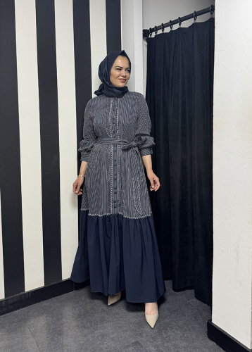 Cloche Alis Nakışlı Elbise LACİVERT - 2
