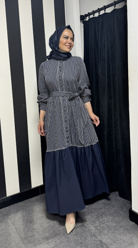 Cloche Alis Nakışlı Elbise LACİVERT - 3