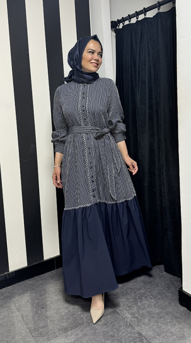 Cloche Alis Nakışlı Elbise LACİVERT - 3