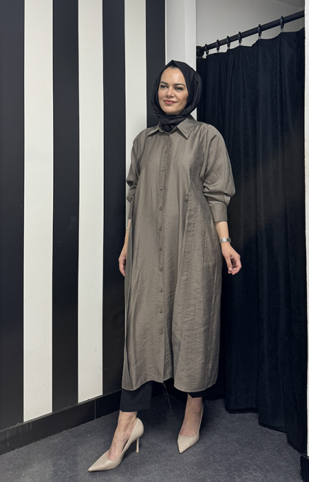 Cloche Osi İlik Detaylı Gömlek KAHVERENGİ - 3