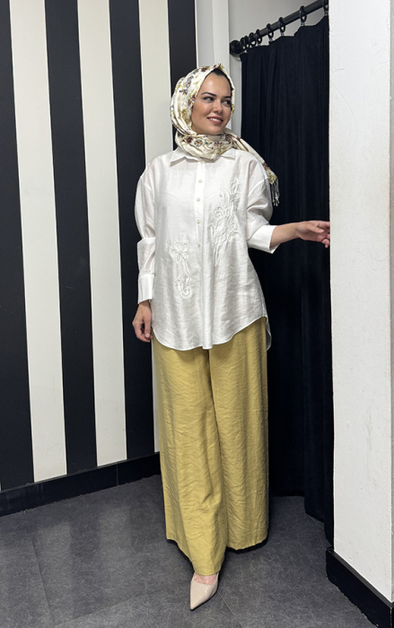 Cloche Osi Nakışlı Gömlek EKRU - 3