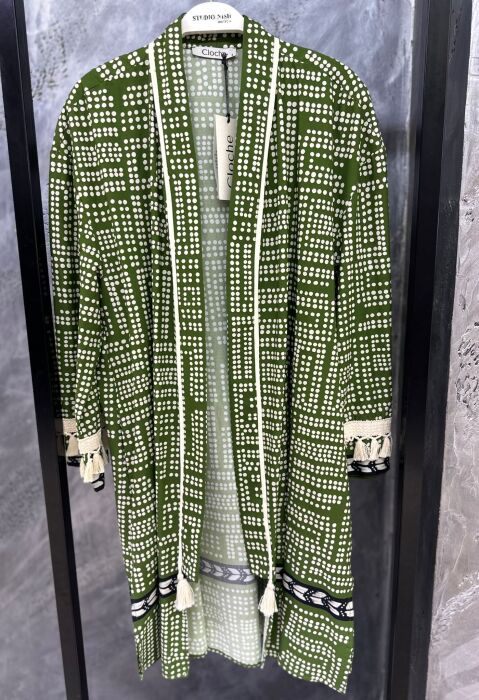 Cloche Pıuantiye Desenli Kimono YEŞİL - 1