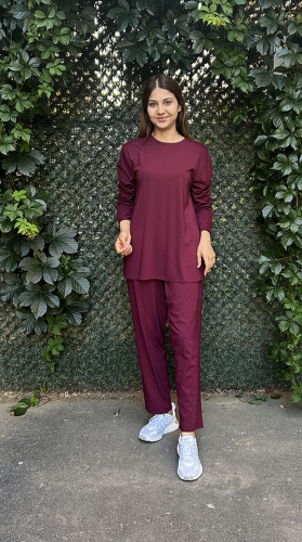 Cloche Tril Uzun Kollu T Shirt BORDO 
