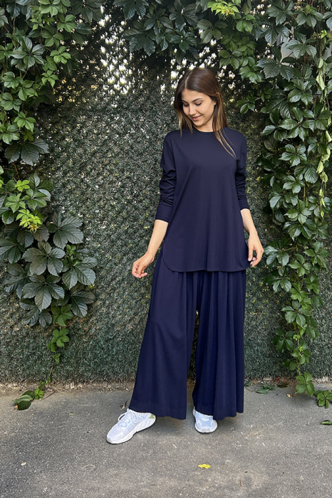 Cloche Tril Uzun Kollu T Shirt LACİVERT - 2