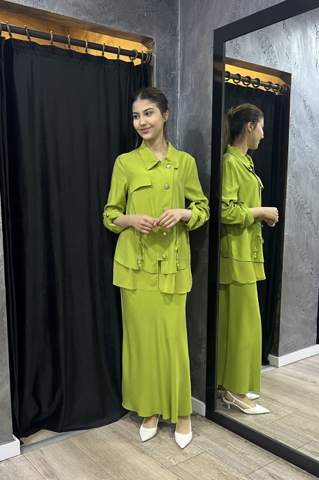 Hukka Büzgü Detaylı Ceket YEŞİL - 6