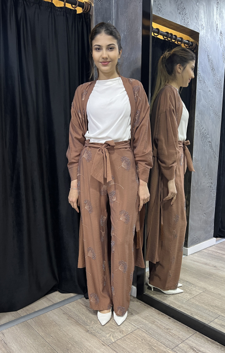 Hukka İşlemeli Kuşak Detaylı Show up Pantolon KİREMİT - 1