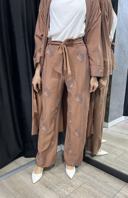 Hukka İşlemeli Kuşak Detaylı Show up Pantolon KİREMİT - 2