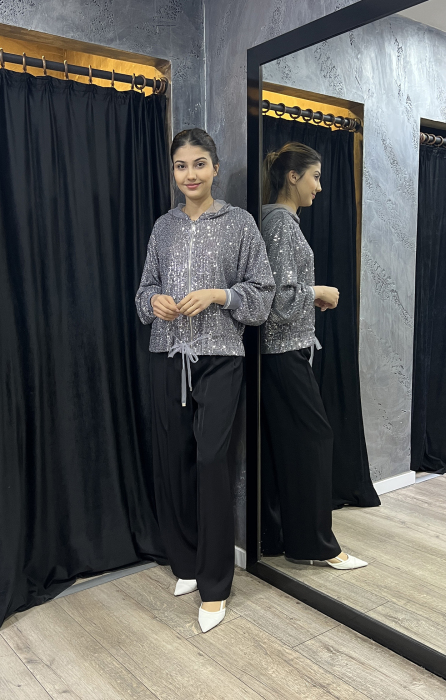 Hukka Kapüşonlu Show Up Ceket GRİ - 1