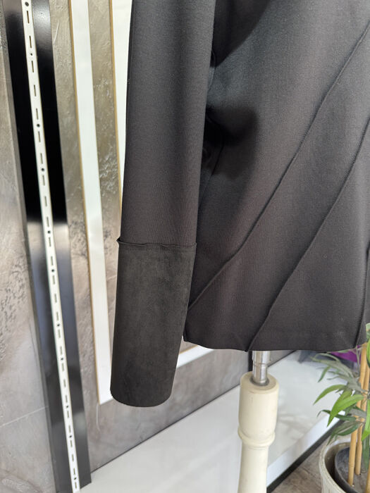 Hukka Kolları Nubuk Detaylı Nervürlü Bluz SİYAH - 5