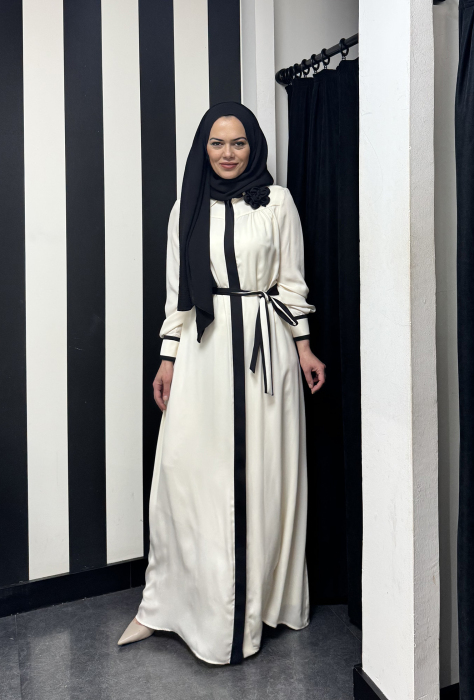 Jamila Sarah Gülşah Gömlek Elbise Fildişi/Siyah - 2