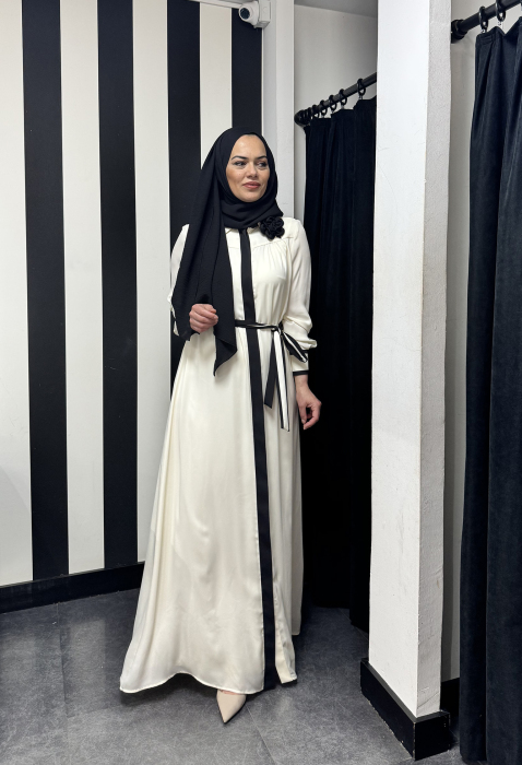 Jamila Sarah Gülşah Gömlek Elbise Fildişi/Siyah - 1