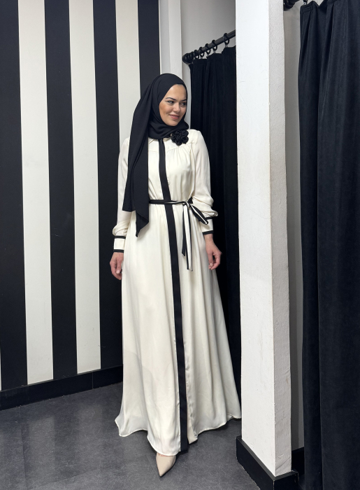 Jamila Sarah Gülşah Gömlek Elbise Fildişi/Siyah - 3