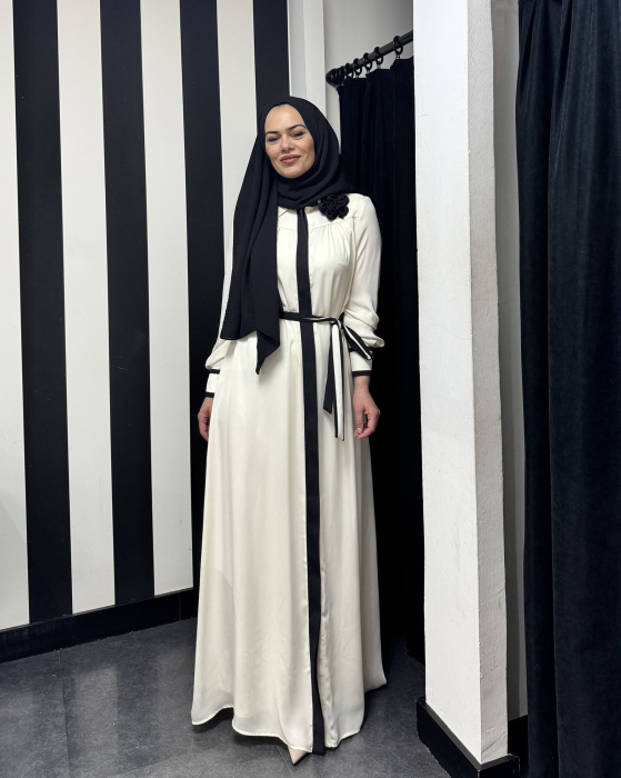 Jamila Sarah Gülşah Gömlek Elbise Fildişi/Siyah - 4