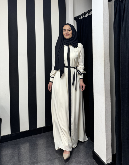 Jamila Sarah Gülşah Gömlek Elbise Fildişi/Siyah - 5