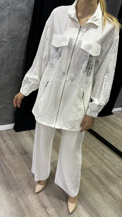 Jupe Metalik Desenli Pantalon Takım EKRU - 2
