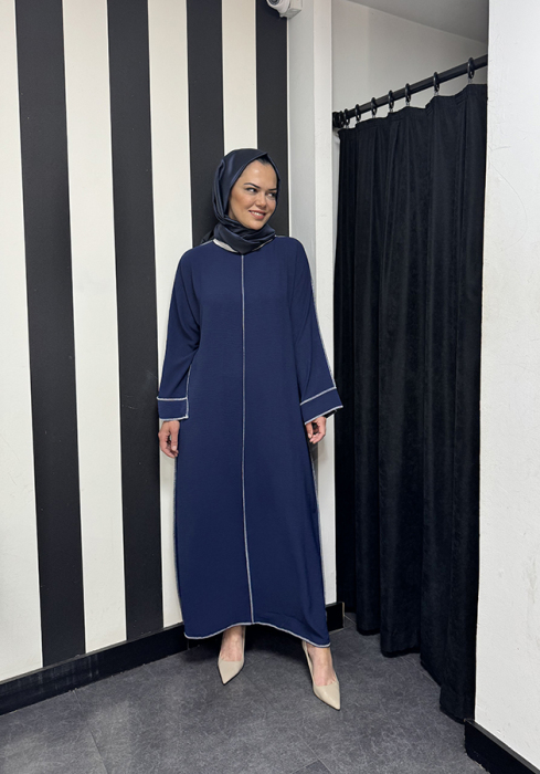 Katrem Biye Detaylı Abaya LACİVERT - 1