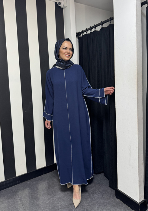Katrem Biye Detaylı Abaya LACİVERT - 2