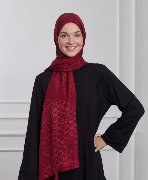 MaQ Shine Silky Jakarlı Şal BORDO - 1