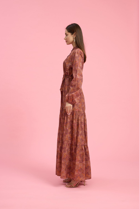 MerWish Lady Etnic Desenli Elbise BORDO - 2