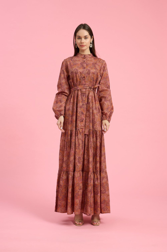 MerWish Lady Etnic Desenli Elbise BORDO - 1