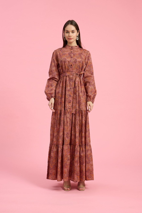 MerWish Lady Etnic Desenli Elbise BORDO - 1