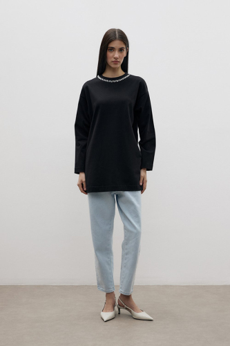 MerWish Yaka Taş Tshirt SİYAH 