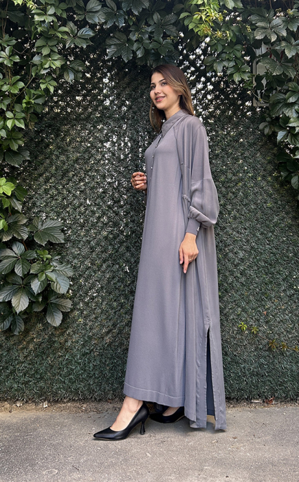 Miss Dalia Gömlek Yaka Düğmeli Kolsuz Elbise ANTRASİT - 3