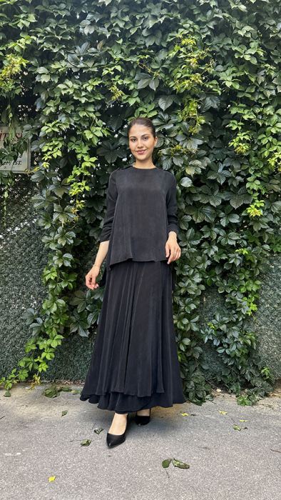 Miss Dalida Asimetrik Kesim Cupro Etek BLACK - 2