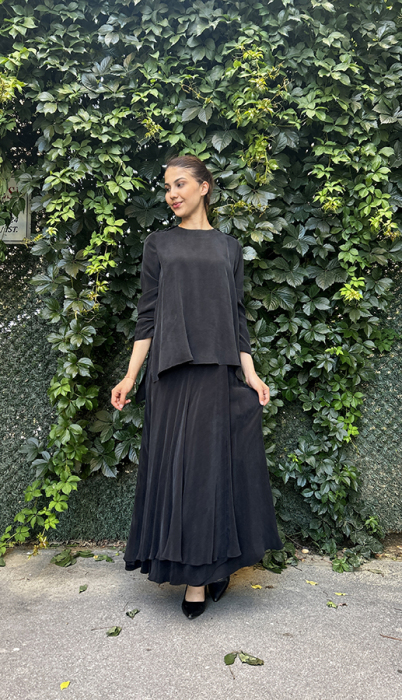 Miss Dalida Asimetrik Kesim Cupro Etek BLACK - 1