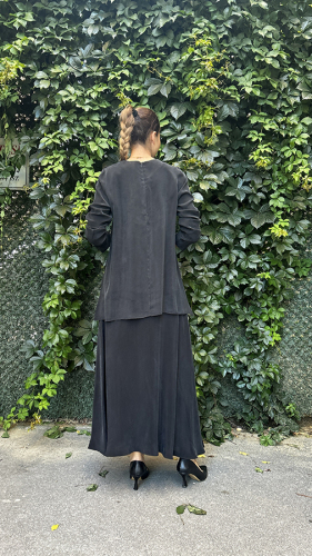 Miss Dalida Asimetrik Kesim Cupro Etek BLACK - 4