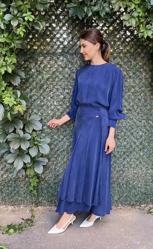 Miss Dalida Asimetrik Kesim Cupro Etek Navy Blue - 3