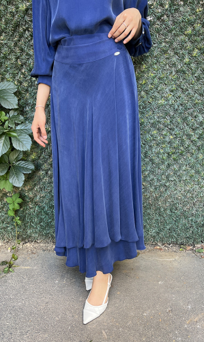 Miss Dalida Asimetrik Kesim Cupro Etek Navy Blue - 4